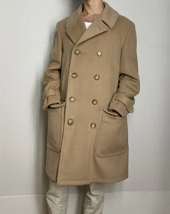Vintage MIGHTY MAC USA Out O' Gloucester Long Pea Coat Camel Wool M Size 40 EUC - Picture 1 of 9