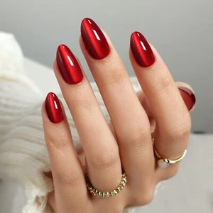 Valentines Press on Nails Almond - Soft Gel Red Cat Eye Press on Nails Short ... - Picture 1 of 9