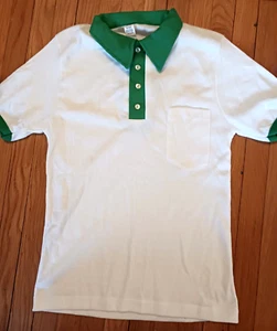 Polo vintage Preppy Ringer maglietta bianca verde colletto Paulison Medium nuova - Foto 1 di 7