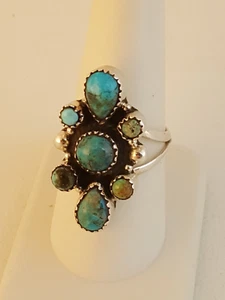 Anillo Navajo Turquesa Plata de Ley Azul y Verde Turquesa Talla 8.75 - Imagen 1 de 10