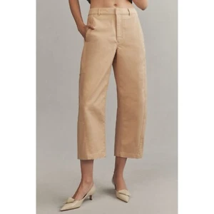 Pantalones chinos recortados curvos Anthropologie Maeve barril 6 PEQUEÑOS caqui DEFECTO LEER - Imagen 1 de 10