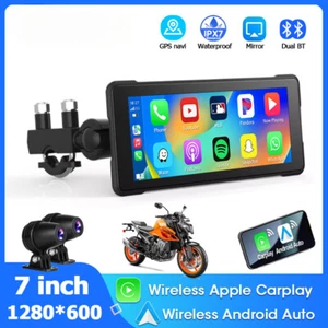7" Inch Motorcycle DVR Wireless Apple Carplay Moto Android Auto LCD Display IP67 - Picture 1 of 30