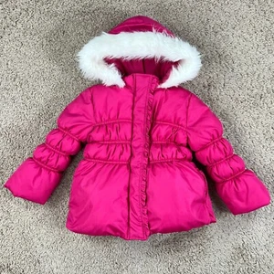 CRAZY 8 Hot Pink Hooded Fleece Lined Puffer Winter Coat Girls XS 4 Faux Fur - Picture 1 of 18