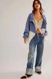 Free People Ellie Sweatshirt Top Buttondown Oversized Swingy Cotton XS 270812 - Picture 1 of 8