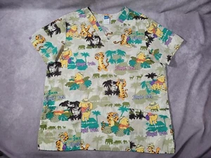Disney Winnie The Pooh Nursing Scrub Top Shirt Womens Large Tigger Jungle Vtg - Picture 1 of 14