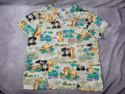 Disney Winnie The Pooh Nursing Scrub Top Shirt Womens Large Tigger Jungle Vtg - Image 1 of 4