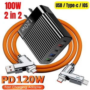 4-In-1 100W Super Fast Charging Cable Charger Data Cord USB-C For iPhone Samsung - Picture 1 of 25