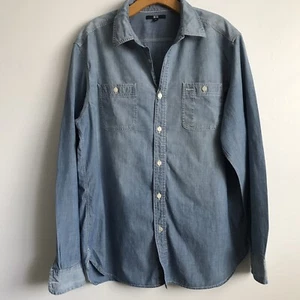 Camisa Uniqlo XL Para Hombres Azul Cambray Abotonada Manga Larga Cuello Informal Trabajo - Imagen 1 de 11