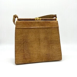 Vintage Sydney California Lizard Leather Handbag Top Handle Bag Structured Purse - Picture 1 of 14
