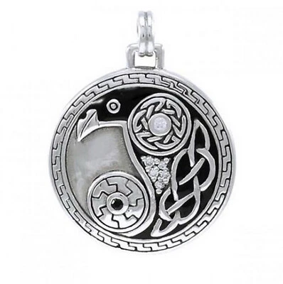 Peter Stone 925 Silber Wikinger Anhänger Rabe Krafttier  Hugin Munin + Lederband - Bild 1 von 4