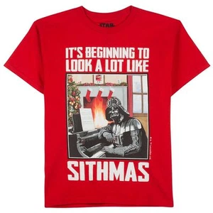 STAR WARS Darth Vader Christmas Tee MERRY SITHMAS T SHIRT The Force Awakens BOYS - Picture 1 of 1