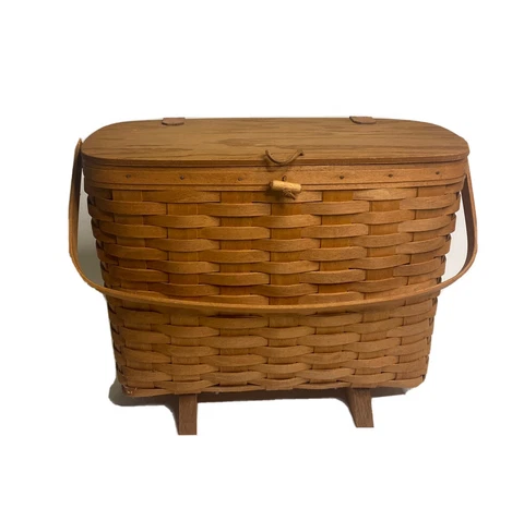 1993  Longaberger Magazine Basket w/ Wooden Lid & Protector With Basket Garter Cover
