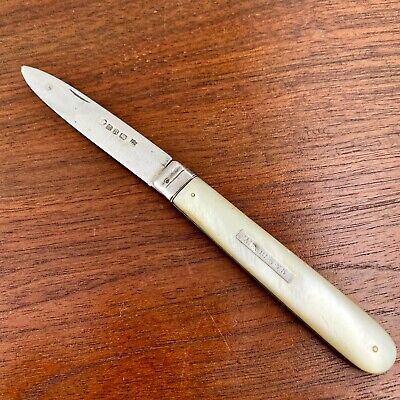 Martin Hall English Sterling Silver / Mother Of Pearl Pen / Fruit Knife 1859 • 76.59$
