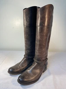 FRYE Melissa Belted Tall Boots Women's Chocolate Brown Leather Pull On - US 8 - Picture 1 of 6