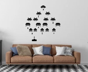 Space Invaders 8bit Inspired Design Bedroom Wall Art Decal Vinyl Sticker - Picture 1 of 5