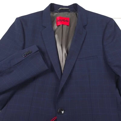 $495 HUGO BOSS Arti 232x X-Slim Blue Plaid Performance Blazer Jacket Mens 38S - Image 1 of 4