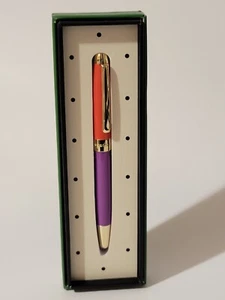 Penna a sfera Kate Spade New York arancione e viola bordo oro inchiostro nero... Nuova - Foto 1 di 8