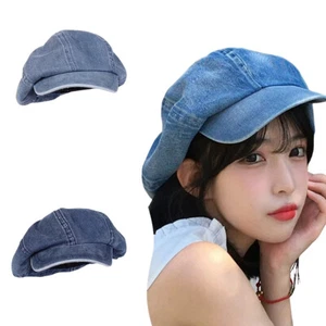 Cappello donna unisex berretto berretto a punta denim newsboy piatto oversize ampio casual - Foto 1 di 14