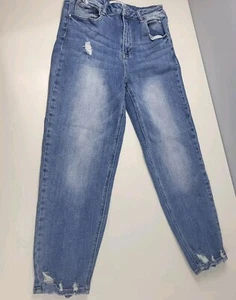 Risen Jeans Women’s 7 / 28 Waist Blue Light Wash Distressed Baggy Ankle Stretch - Picture 1 of 10