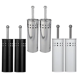 SET OF 2 STAINLESS STEEL BATHROOM TOILET CLEANING BRUSH & FREE STANDING HOLDER - Picture 1 of 4