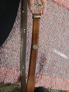 FootJoy Golf Belt Brown Leather Silver Buckle Mens 42 Made in Canada Western - Picture 1 of 11