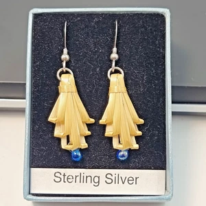 Rye Strow Earrings On Sterling Silver Hooks Crafted by Lorraine Houlden 925 Mark - Picture 1 of 21