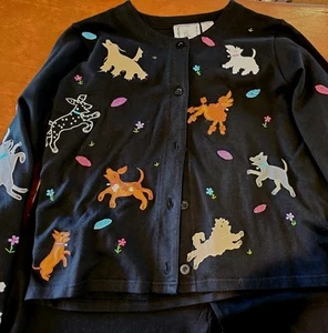 Vtg Preowned Michael Simon Black Novelty Dog Cardigan & Pant set Sz Large - Picture 1 of 10