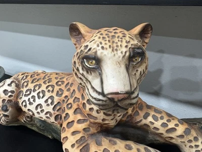 Vintage Sculpture of A Leopard Resting On A Log..Stunning - Image 1 of 4