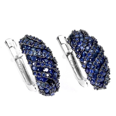 925纯银耳环蓝色蓝宝石圆形钻石切割宝石首饰 — 第 1/4 张图片