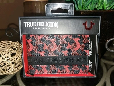 True Religion кожи мужчин красный / черный складного RFID дизайнерский бумажник $65 новый с Ярлыками редкая! - Изображение 1 из 4