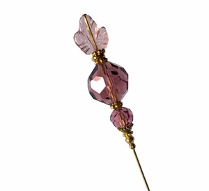 HATPIN with AMETHYST / PURPLE CRYSTAL - 8" Long - Stunning Gold Finish Setting - Picture 1 of 9