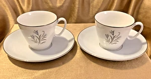 Noritake VTG 1950s Tea Cup & Saucer Set 4pc MCM - BLUE FLOWERS 5564 Bone China - Picture 1 of 10