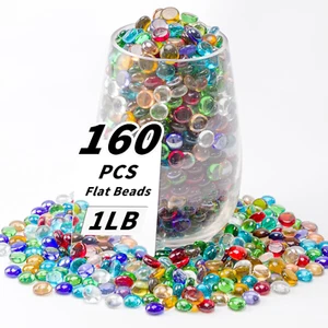 1 LB Mixed Color Flat Glass Beads, 160-180PCS Small Glass Marbles, Mini Flat rou - Picture 1 of 6