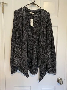 Style CO XL  Cardigan Sweater NEW Black / White Duster Open Front - Picture 1 of 6