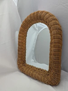 Vintage Arched Wicker Mirror Woven Wall Mounted Boho Retro 70s 80s Decor 40cm - Picture 1 of 5