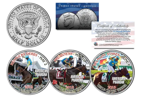 AMERICAN PHAROAH 2015 Triple Crown Winner JFK Half Dollar 3-Coin Set -TEST ISSUE Cover