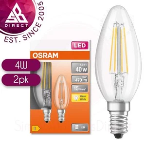 Osram 4W LED Clear Glass Candle Light Bulb│Filament│470 Im│E14│Warm White│2 Pk - Picture 1 of 4