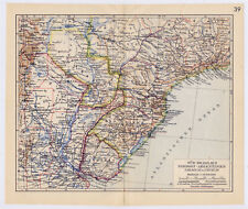 1939 VINTAGE MAP OF BRAZIL SOUTH AMERICA VERSO TIERRA DEL FUEGO CHILE ARGENTINA
