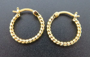 GOLD PLATED OVER .925 STERLING SILVER TWISTED HOOP EARRINGS 1.59 grams (AI-2393) - Picture 1 of 6