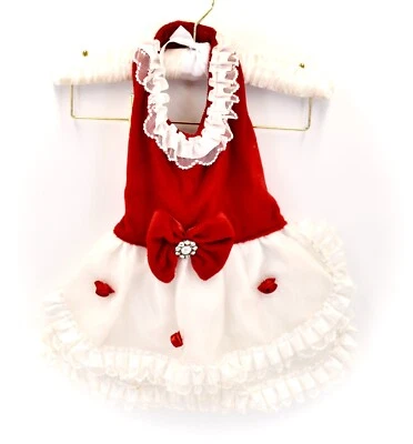Red Velvet Party Dress,White Tiered Lace Skirt,Velvet Bow w/Crystal,Red Roses,sM - Image 1 of 2
