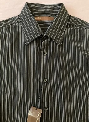 Men's PERRY ELLIS Black / Silver - Gray Striped Shirt L Large NWT NEW Nice! - Image 1 of 4