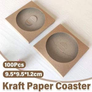100pcs Kraft Paper Coaster with Window Disposable Drink Cup Mat for Home Cafe - Picture 1 of 12