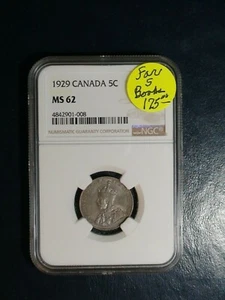 1929 FAR "S" Canada Five Cents NGC MS62 5C Coin PRICED TO SELL NOW!  - Picture 1 of 4