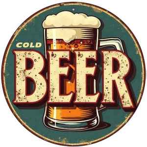 Letrero metálico circular Cold Beer de 12" - Imagen 1 de 1