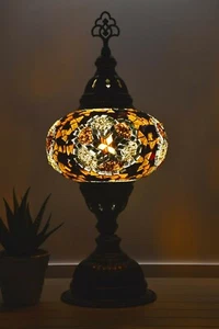 Turkish Mosaic Lamps Golden Brown Colour Authentic Handmade Bedside Table Lights - Picture 1 of 3