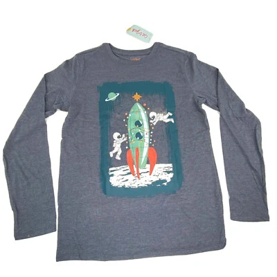Cat & Jack Boys Size XXL 18 Space Rocket Long Sleeve Shirt Steel Blue - Image 1 of 4