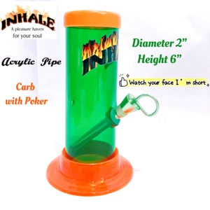 INHALE®️ 2x6" STRAIGHT ACRYLIC Hookah WATER PIPE with Carb MADE IN USA - Picture 1 of 4