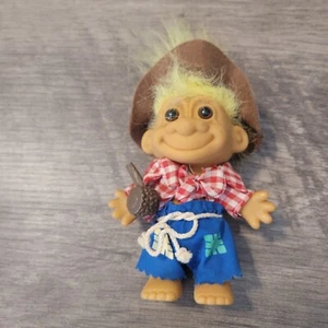 Vintage Russ Berrie HILLBILLY  collectable  4" TROLL DOLL yellow  hair & pipe - Picture 1 of 5