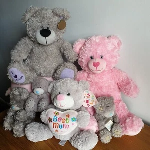 Un paquete de 6 pequeños osos de peluche rosa gris lote de trabajo de osos de juguete suave de peluche - Imagen 1 de 7