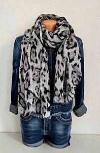 Blogger XXL Schal Tuch Halstuch Animalprint Leo Metallic Rand Grau/Schwarz/Gold - Bild 1 von 4